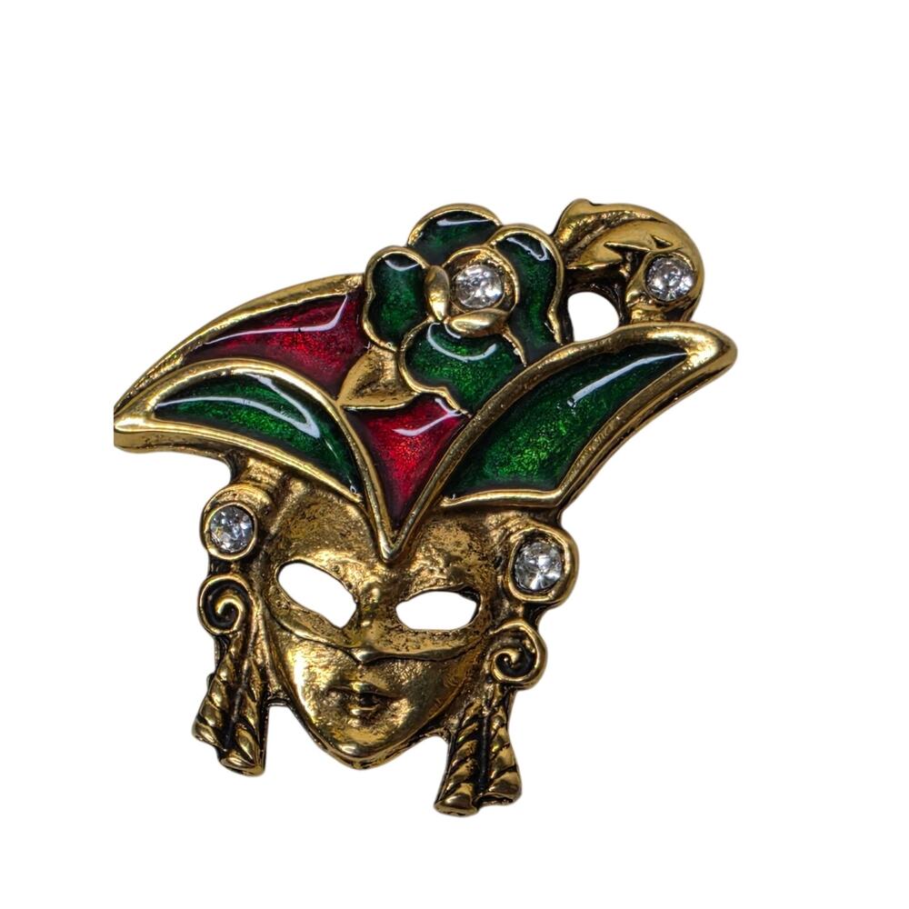 Vintage Mardi Gras Mask Brooch Pin Jester Face 2 Inch